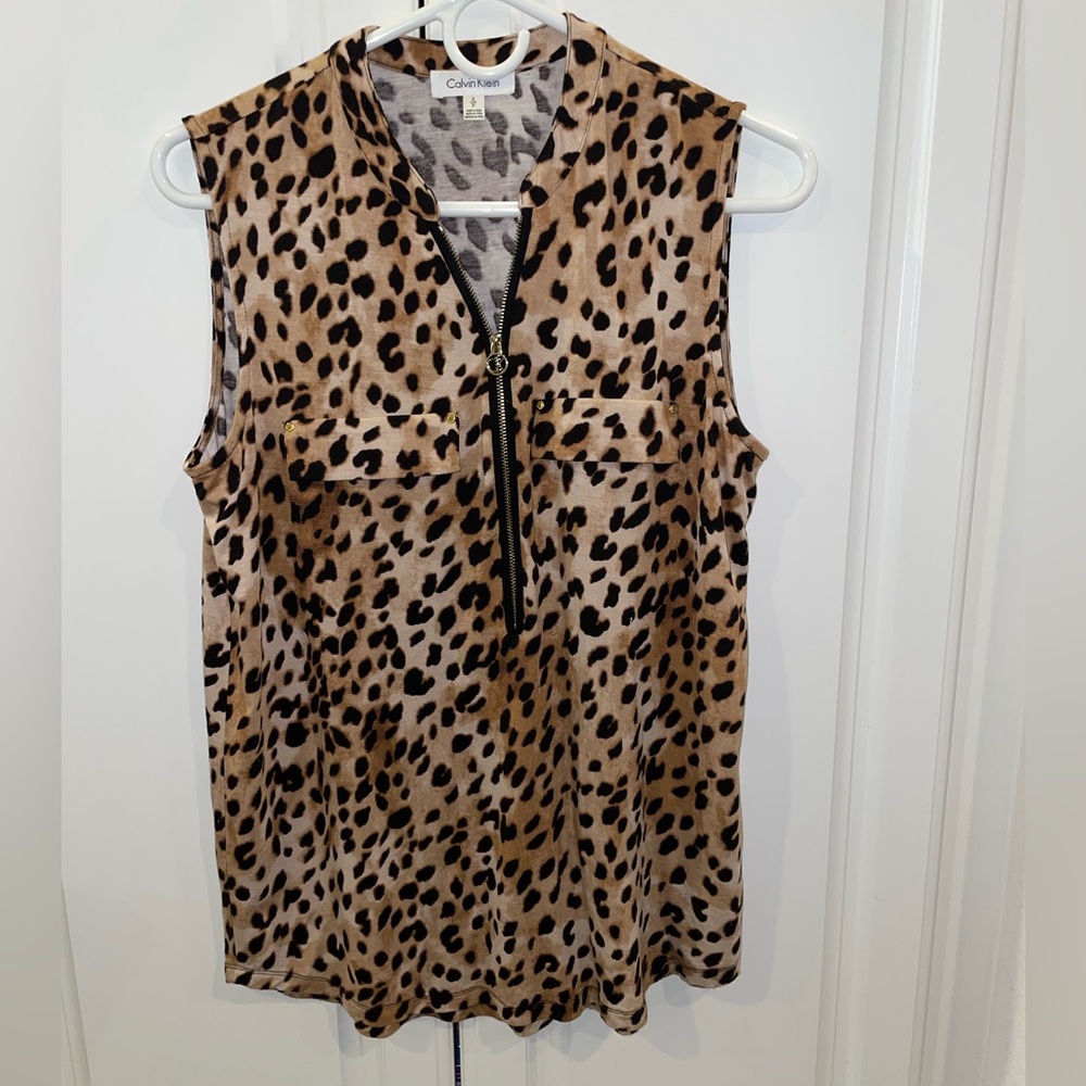 CALVIN KLEIN sleeveless leopard print tank Petite small